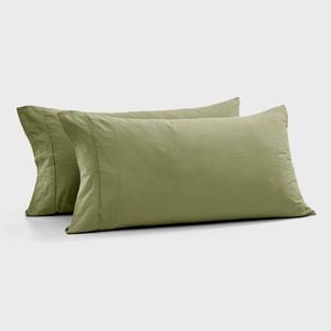 Dreamaker Bonnie Washed Cotton King Pillowcase Twin Pack Olive 50x90cm