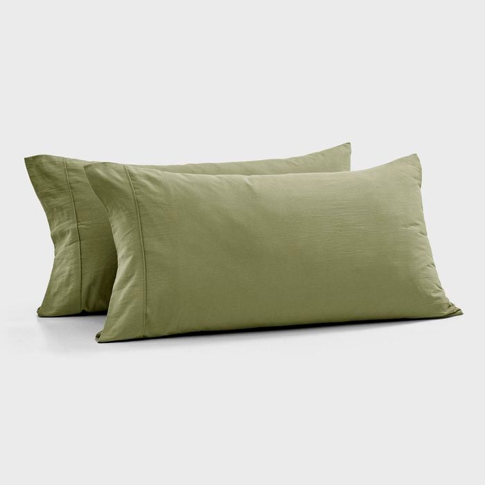 Dreamaker Bonnie Washed Cotton King Pillowcase Twin Pack Olive 50x90cm