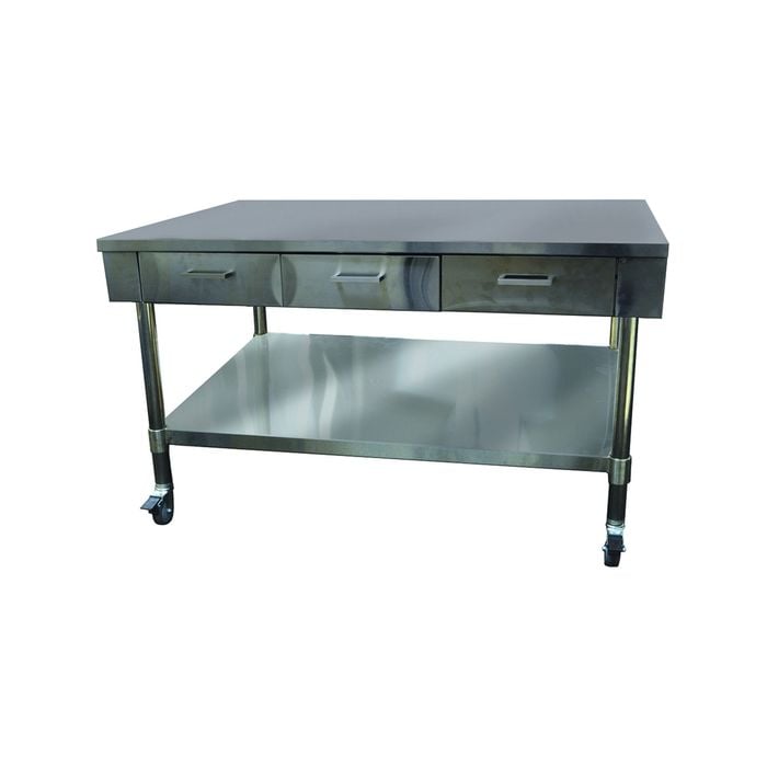 Mobile Stainless Steel Stand Work Bench with 3 Drawers and Under Shelf on Castors - SWBD8-3