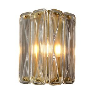 LumenSphere Scutum Single-Light Wall Light - Brass Finish, Clear Artistic Glass, Iron Frame, E14 Base