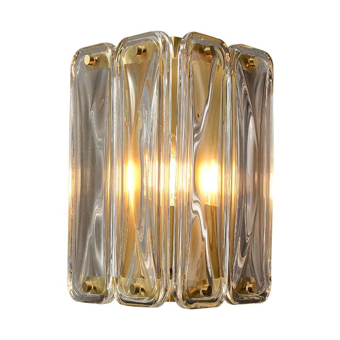 LumenSphere Scutum Single-Light Wall Light - Brass Finish, Clear Artistic Glass, Iron Frame, E14 Base