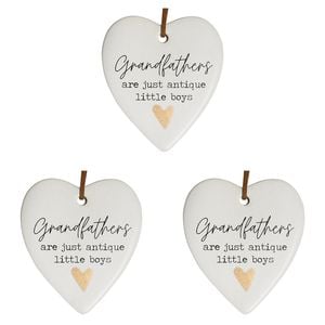 3x Ceramic Hanging 8x9cm Heart Grandfathers w/ Hanger Ornament Home/Office Decor