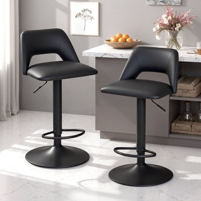 Gas Lift Adjustable Bar Stool Base Harper Light Grey Faux Leather