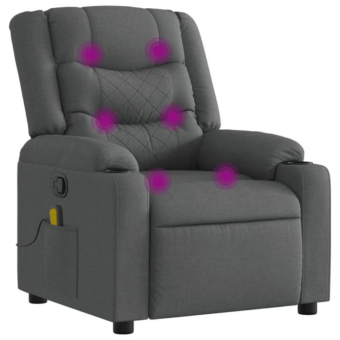 vidaXL Massage Recliner Chair Reclining Armchair Single Sofa Dark Grey Fabric