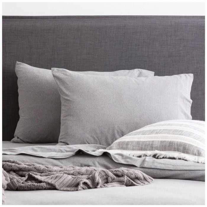 2pc Renee Taylor Comfort T’s Organic Cotton Jersey Standard Pillowcase Charcoal