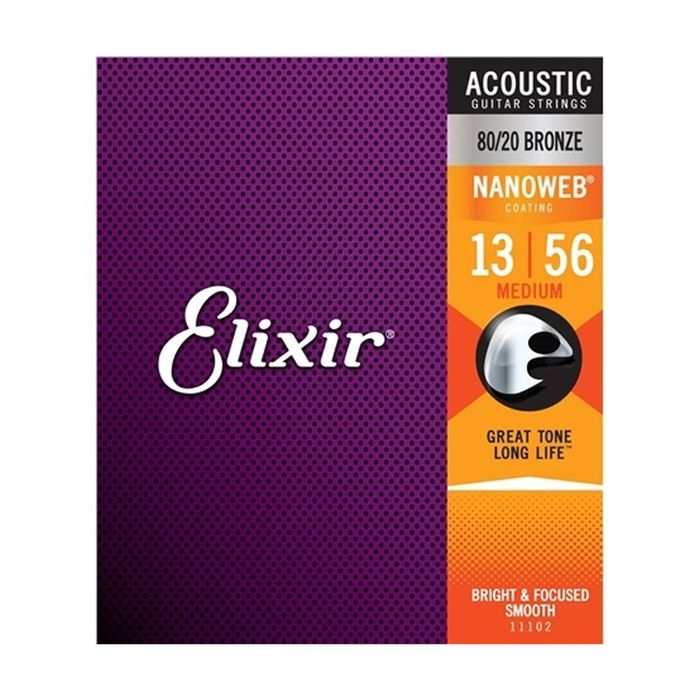 Elixir #11102 Acoustic Nanoweb Guitar String 80/20 Bronze 13-56 Medium Gauge