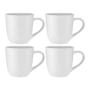 4pc Ladelle 13x9.8cm Homestead Ridged White Stoneware Drinking Mug Water Cup Set