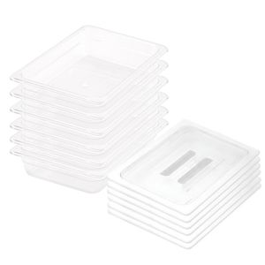 SOGA 1/2 GN Polycarbonate Food Pan 65mm Clear 6 Pack with Lids