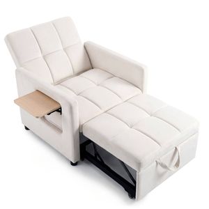 Ufurniture 3-in-1 Single Sofa Bed Velvet Convertible Sleeper Pull Out Couch W/ Usb Port & Side Table Beige