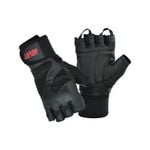 Gym Gloves Leather Weightlifting PRO Lift Wrist Strap by Javson - Black / Red L/XL
