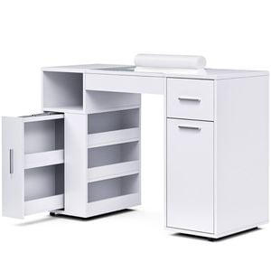 Advwin Manicure Table Vanity Desk with Dust Collector Glass Top Storage Cabinet White