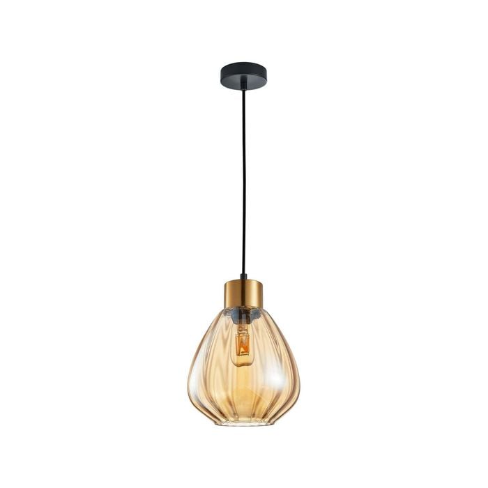 CLA Lighting TULIP1 Interior Bronze Amber Wine Glass Ribbed Pendant Light- 1 lit