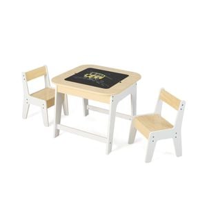 Costway Kids Table & Chairs Set Wooden Activity Desk W/whiteborad & Blackboard Natural