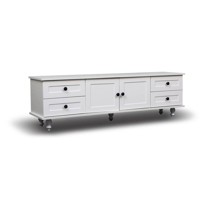 Foret Tv Cabinet Stand Entertainment Unit Storage Shelf Classic White Wood 140cm