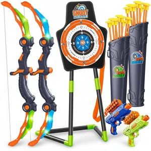 2 Pack Bow and Arrow for Boys 5-11+: LED Light Up Archery Toy with 20 Suction Cup Arrows, Target & Quiver