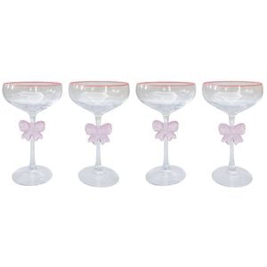 2x 2pc Urban Kaya Bow Coupe Champagne Cocktail Drinking Glass Set 18cm Pink