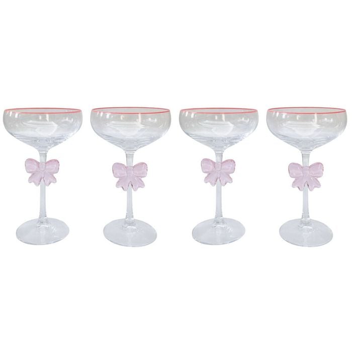 2x 2pc Urban Kaya Bow Coupe Champagne Cocktail Drinking Glass Set 18cm Pink