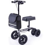 EQUIPMED Knee Scooter Walker 10 inch Tyres  Dual Brakes Bag - Broken Leg Ankle Foot Mobility - Titanium colour