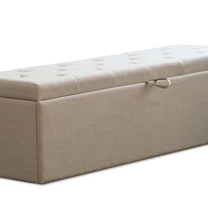 Italian Design Extra Large Ottomon Storage Box Wooden Fabric White Oak