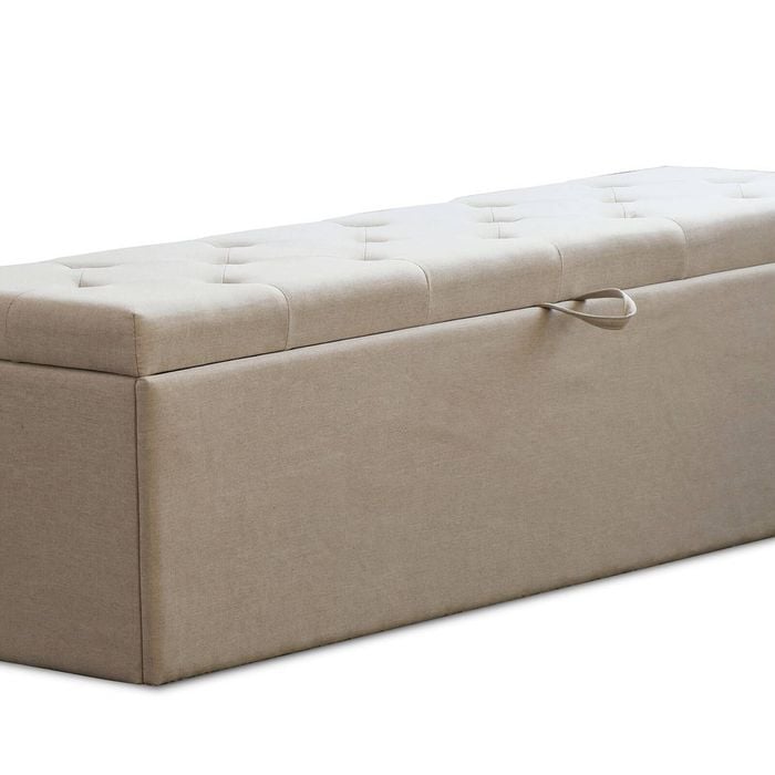 Italian Design Extra Large Ottomon Storage Box Wooden Fabric White Oak