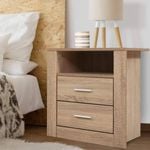 Artiss Oak 2 Drawer & Shelf Storage Bedside Table