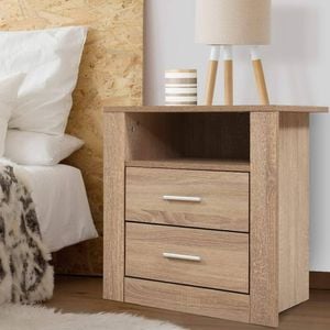 Artiss Oak 2 Drawer & Shelf Storage Bedside Table