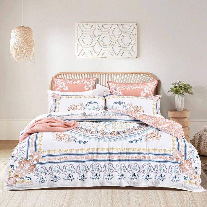 Renee Taylor King 300 TC Cotton Reversible Bedroom Quilt Cover Set Kalina