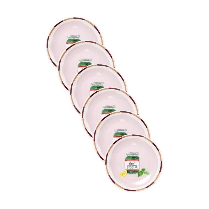 6pk Porto Valentina Italian Inspired Pesto Illustration Side Plate Pink 20cm