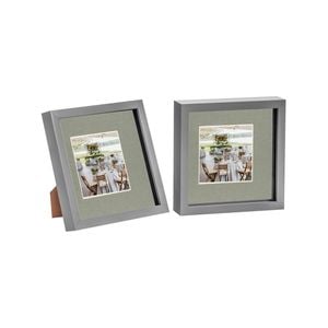Nicola Spring Acrylic 3D Box Photo Frames with 4" x 4" Mounts - 8" x 8"  - Grey - Pack of 2