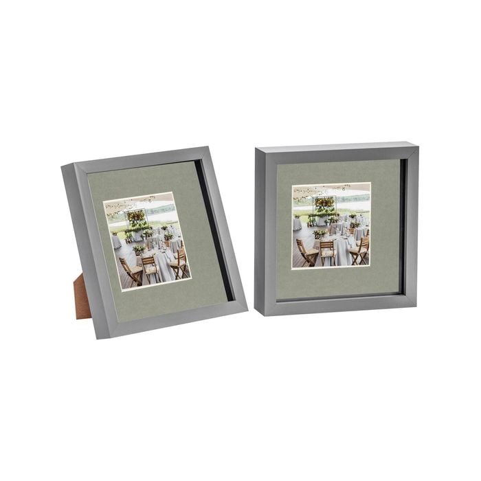 Nicola Spring Acrylic 3D Box Photo Frames with 4" x 4" Mounts - 8" x 8"  - Grey - Pack of 2