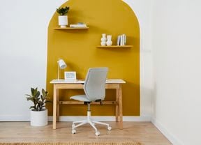 A painted arch feature on a home office wall, painted in Porter’s Paints Sundance