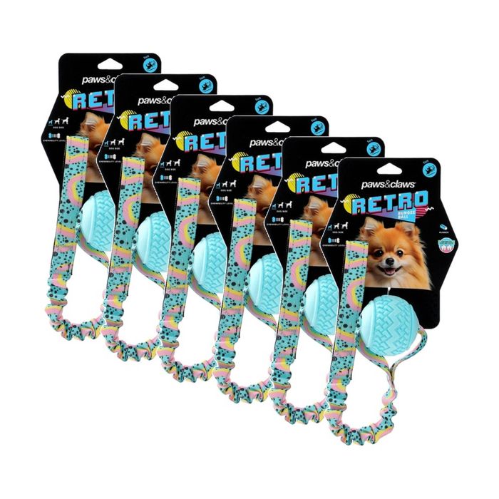 6x Paws And Claws Bungee Ball Printed Pet Dog Chew/Tug Toy 41x7x7cm Assorted