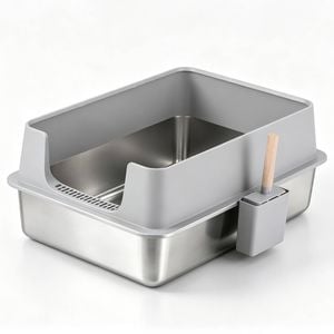 i.Pet XXL Cat Litter Box Stainless Steel Jumbo Semi-Enclosed Pet Kitty Toilet Grey