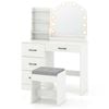Costway Modern Dressing Table Set W/charging Station 10 Led Bulbs White