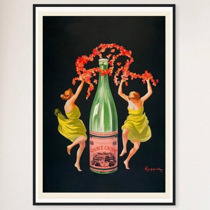 Galrie Evian Cachat Vintage Mineral Water Poster by Leonetto Cappiello for Home Décor, Black Frame, A1 60 x 84cm (23 x 33inch)