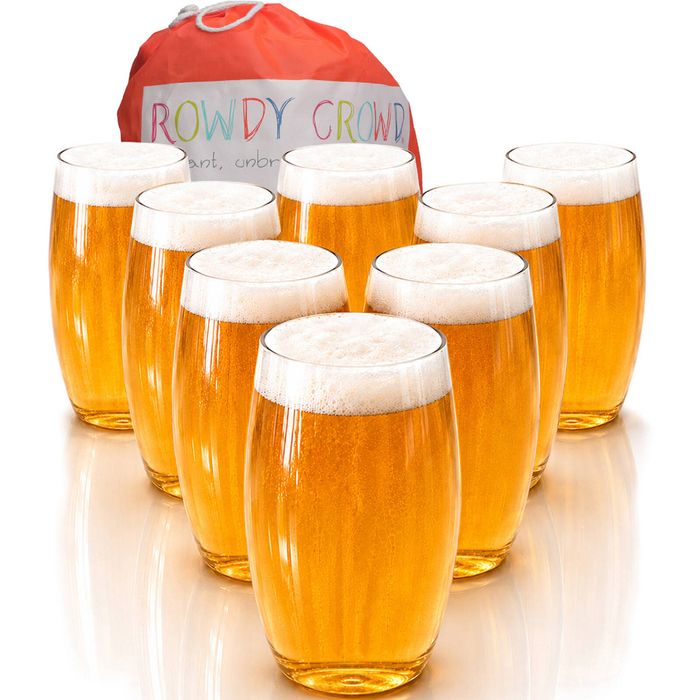 Rowdy Crowd Beer Schooners 425ml Set of 8 - Nucleated - Unbreakable Tritan Plastic Dishwasher Safe