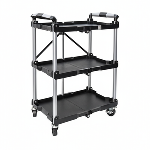3 Tier Folding Cart Heavy Duty Serving Trolley 130Kg Load Capacity