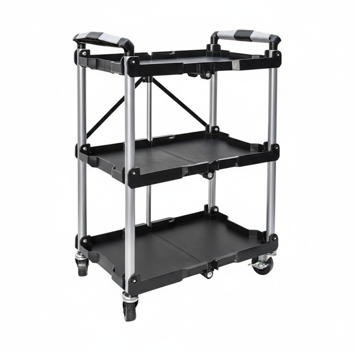 3 Tier Folding Cart Heavy Duty Serving Trolley 130Kg Load Capacity