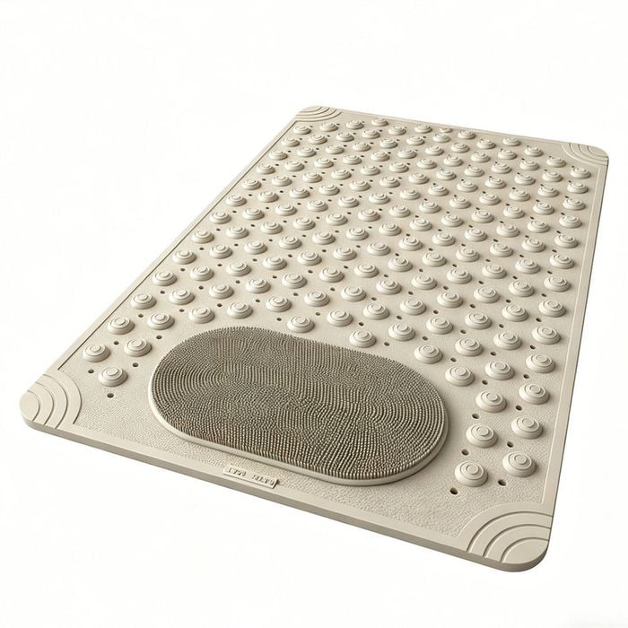 Catzon 60x90cm Square Non Slip Shower Mat With Foot Scrubber Brush-khaki