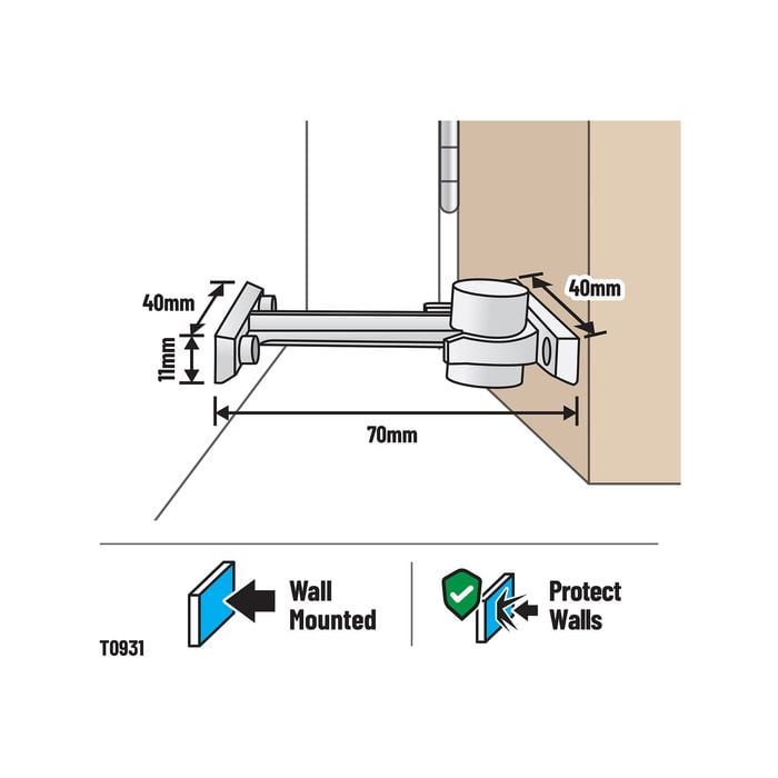 Adoored 70mm White Plastic Long Door Clip - 70mm