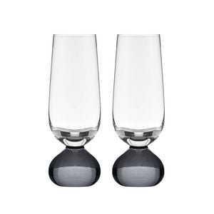 2pc Tempa Zephyr Spherical Champagne Flute Drinking Glasses Set 17cm Charcoal