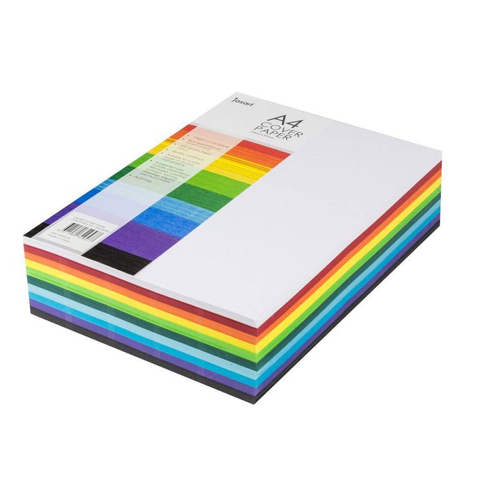 500pc Jasart A4 Cover Paper School Craft Double Sided Sheets 125gsm Assorted