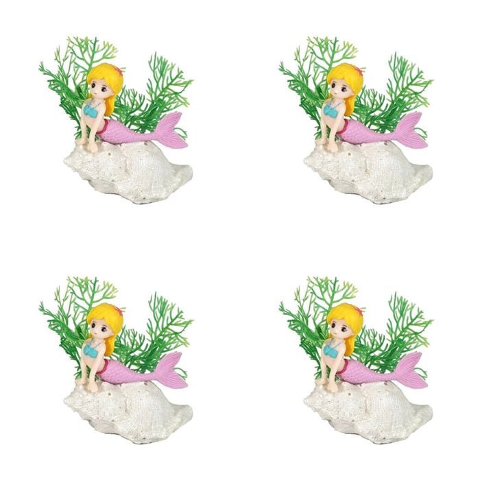4PK Dudley's World Of Pets Aquarium/Fish Tank Mermaid On Shell Decor 9cm