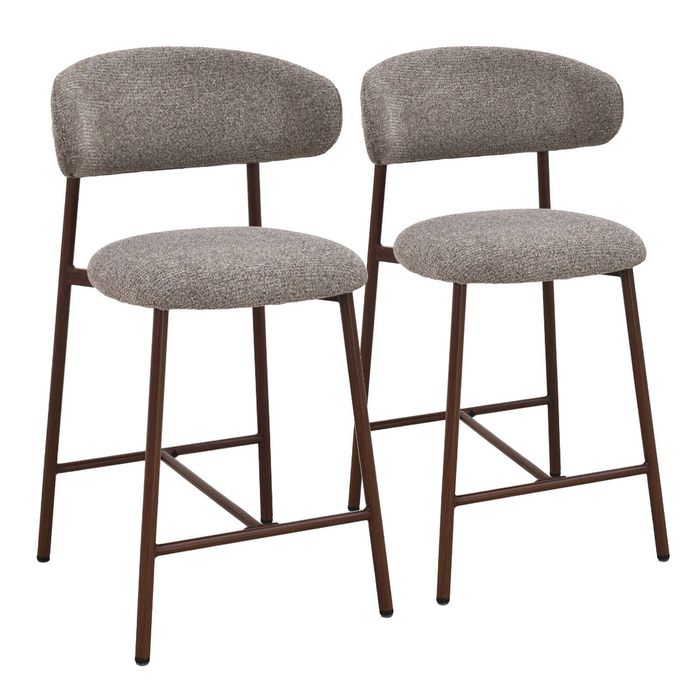 Alina Dark Walnut Look Upholstered Bar Stool - Brown Fabric (Set of 2)