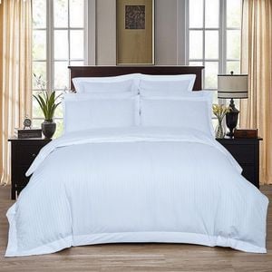 Fabric Fantastic 1000tc Ultra Soft Striped Queen Size White Quilt/doona/duvet Cover Set