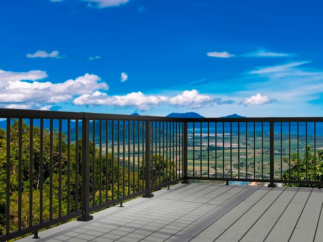 Aluminium balusters installed on a deck.
