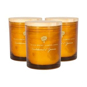 3x Scented Candles - 130g - Sandalwood & Jasmine - Sweet Creamy Fragrance Jarred Long Burn Home Fragrance Candle