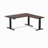 Desky L-Shape Sit to Stand Dark Walnut Rubberwood Desk 1500x750x1550x500mm Matte Black Leg