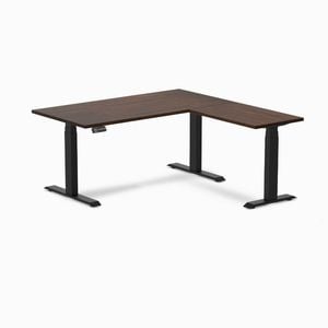 Desky L-Shape Sit to Stand Dark Walnut Rubberwood Desk 1500x750x1550x500mm Matte Black Leg