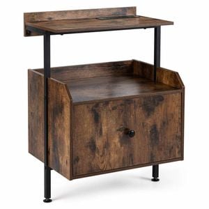 Costway Wall Mount Bedside Table Charging 16color Led Drawer 2 Shelf